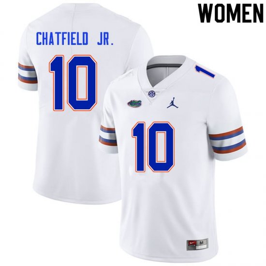 Women's Florida Gators #10 Andrew Chatfield Jr. NCAA Nike White Authentic Stitched College Football Jersey VFT4562DO